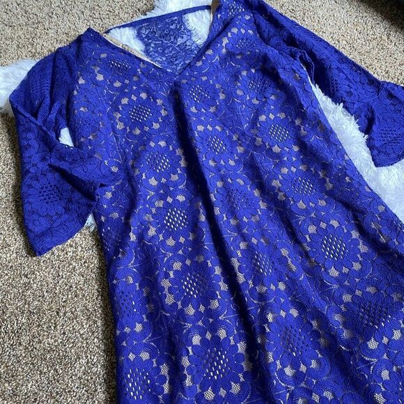 Skies Are Blue Dress New Lace Lined Bell Sleeve Formal Dressy Womens Size XS - Picture 10 of 11